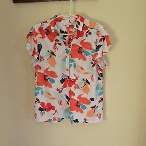 Chico's Multicolor Floral Button Down Shirt, Size 2 (L)